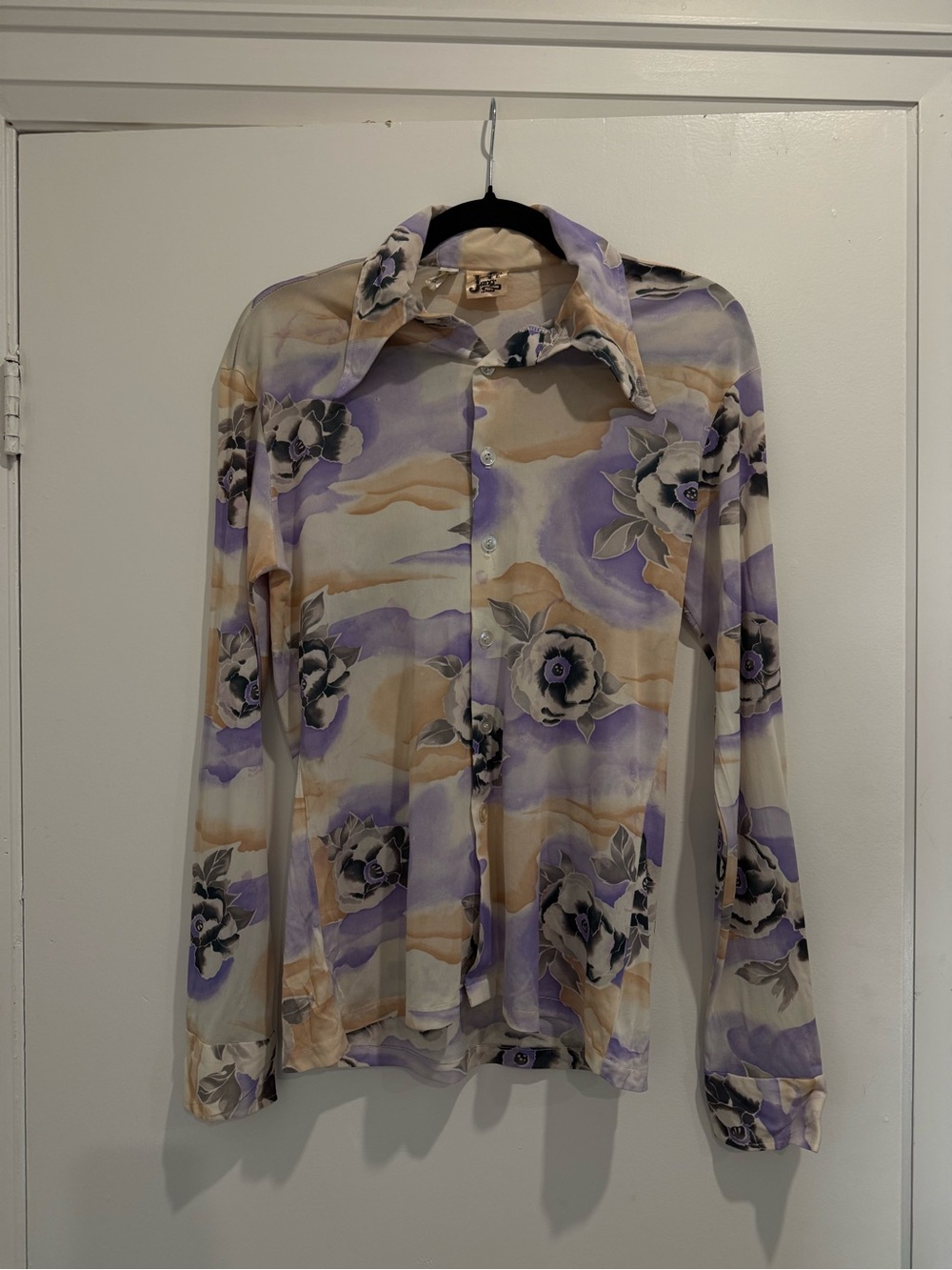 Sheer Floral Lavender & Cream Button-Up Blouse